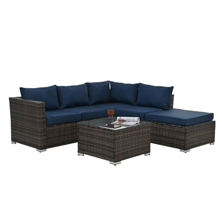 Patio Furniture, Outdoor Furniture, Seasonal PE Wicker Furniture, 4 Set Wicker Furniture With Tempered Glass Coffee Table