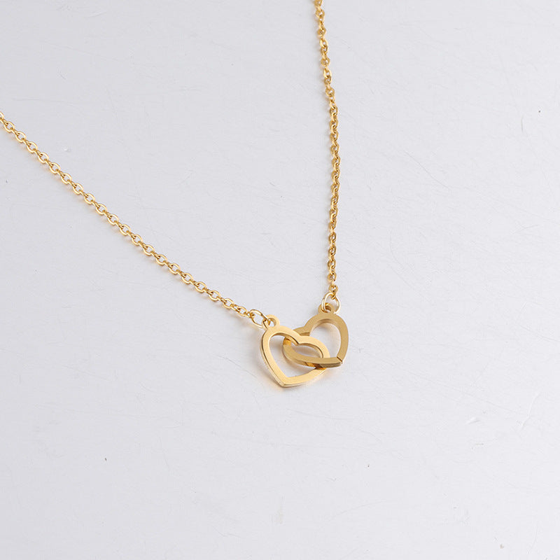 Mirror Stainless Steel Necklace Heart-to-heart Titanium Steel Double Hoop Pendant Clavicle Chain