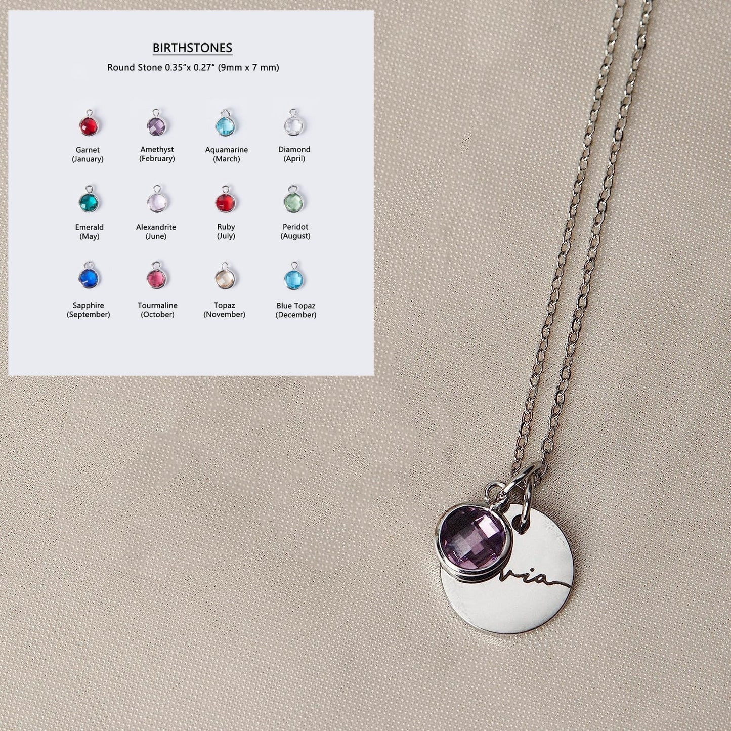 Collana con incisione personalizzata del nome, ciondoli con pietra portafortuna, gioielli impilabili, regalo di compleanno per donne, mamma, moglie, figlia, amica