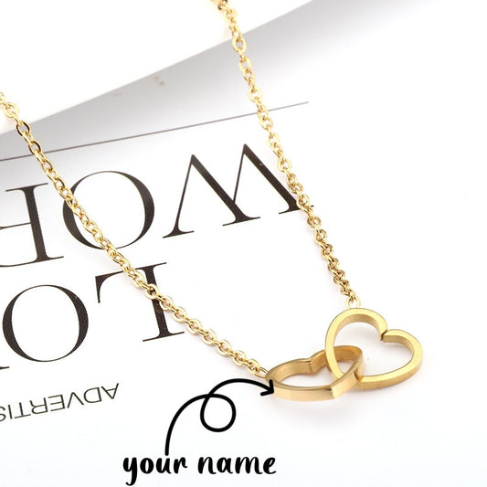 Mirror Stainless Steel Necklace Heart-to-heart Titanium Steel Double Hoop Pendant Clavicle Chain