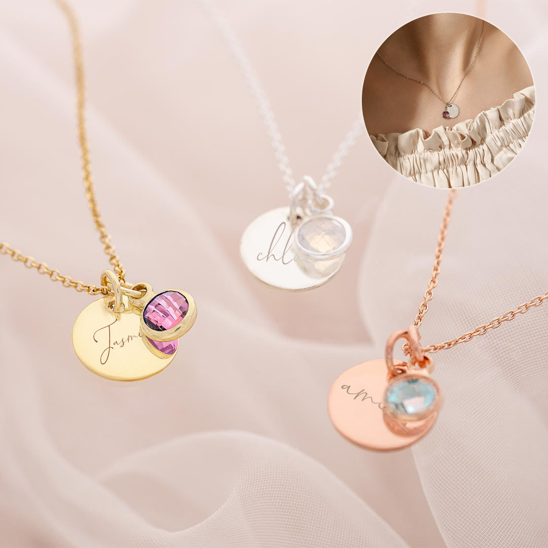 Collana con incisione personalizzata del nome, ciondoli con pietra portafortuna, gioielli impilabili, regalo di compleanno per donne, mamma, moglie, figlia, amica