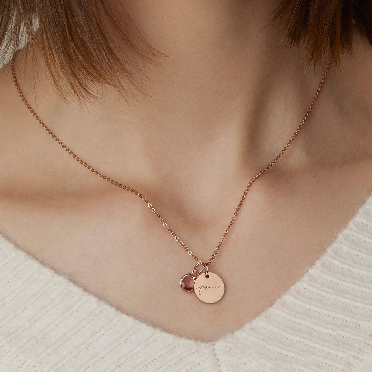 Collana con incisione personalizzata del nome, ciondoli con pietra portafortuna, gioielli impilabili, regalo di compleanno per donne, mamma, moglie, figlia, amica