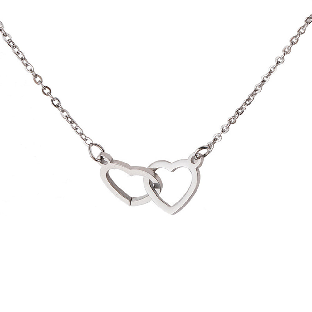 Mirror Stainless Steel Necklace Heart-to-heart Titanium Steel Double Hoop Pendant Clavicle Chain