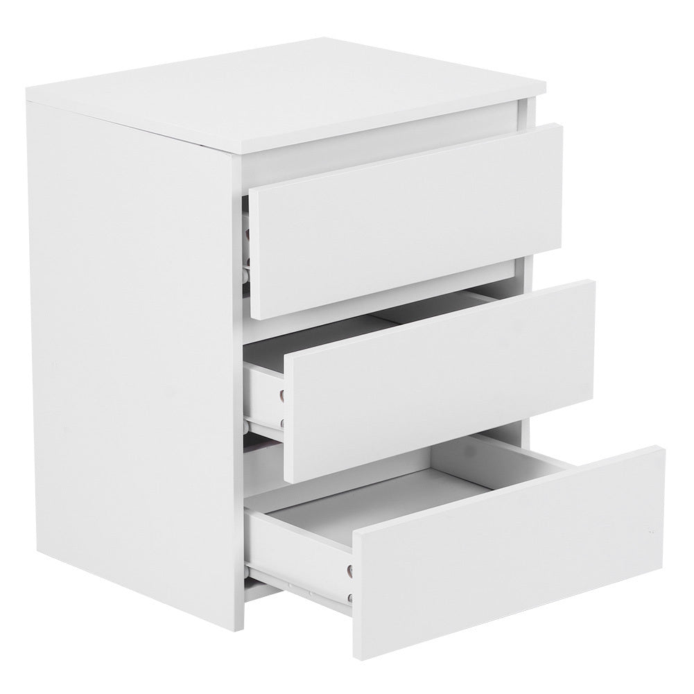 White Modern Bedside Table Cabinet Nightstand with 3 Storage Drawers Bedroom Furniture