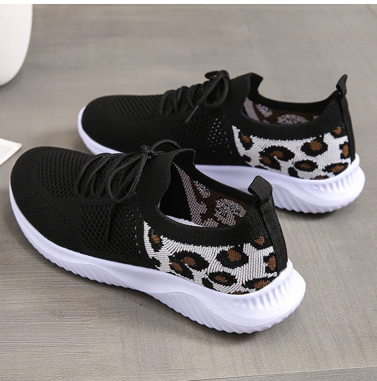 White Shoes Women Leopard Print Lace-up Sneakers Sports