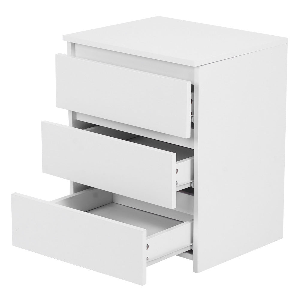 White Modern Bedside Table Cabinet Nightstand with 3 Storage Drawers Bedroom Furniture