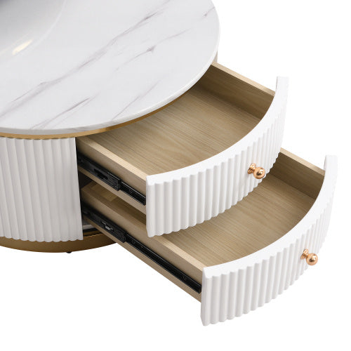 Modern 2-piece White Circular Nested Coffee Table With Drawers, 27.6 Inches