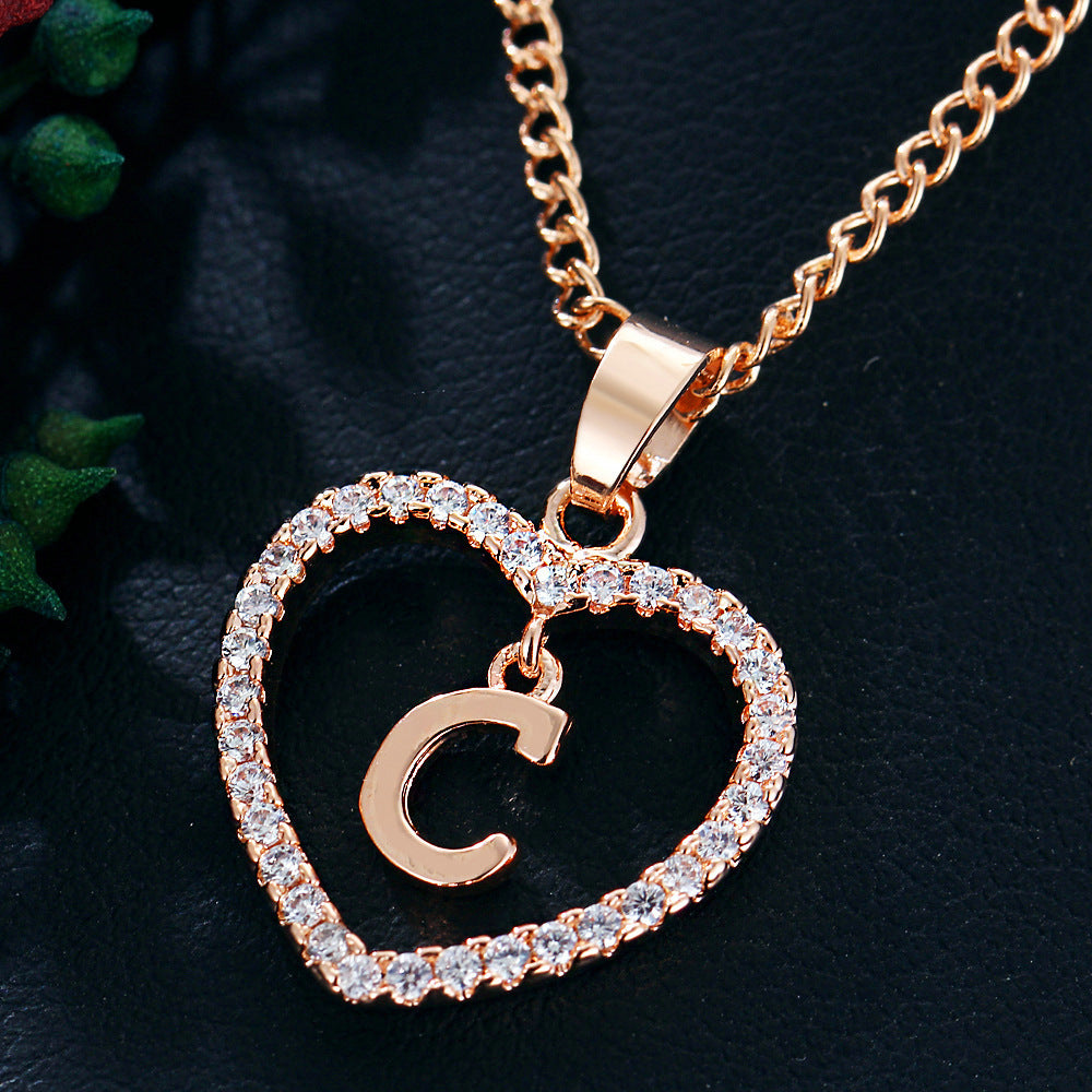 26 Letters Heart-shaped Zircon Pendant Necklace Stainless Steel Gold Color Chains Jewelry Birthday Gift For Women