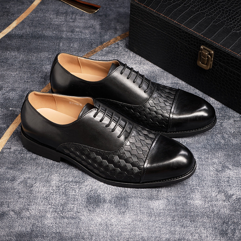 Woven Pattern Embossed Leather Formal Shoes