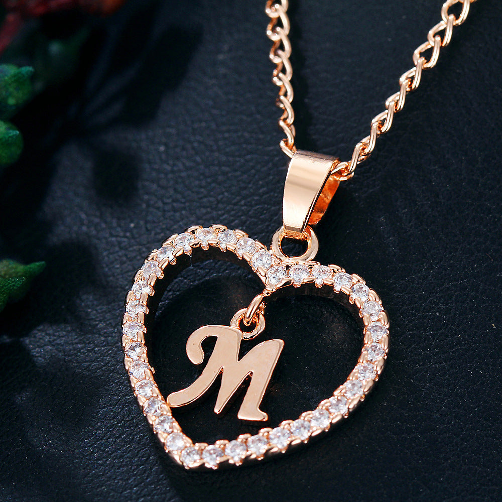 26 Letters Heart-shaped Zircon Pendant Necklace Stainless Steel Gold Color Chains Jewelry Birthday Gift For Women