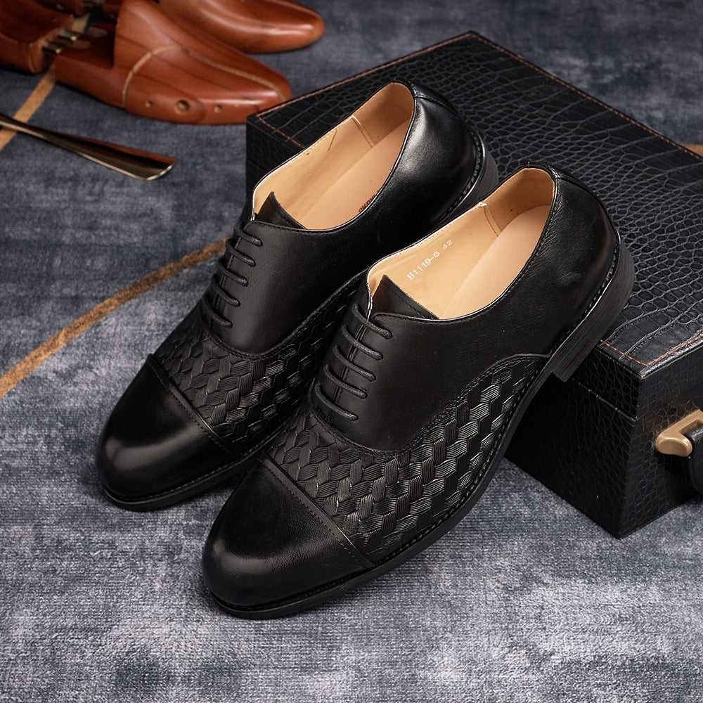 Woven Pattern Embossed Leather Formal Shoes