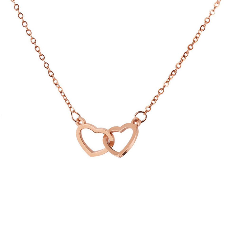 Mirror Stainless Steel Necklace Heart-to-heart Titanium Steel Double Hoop Pendant Clavicle Chain