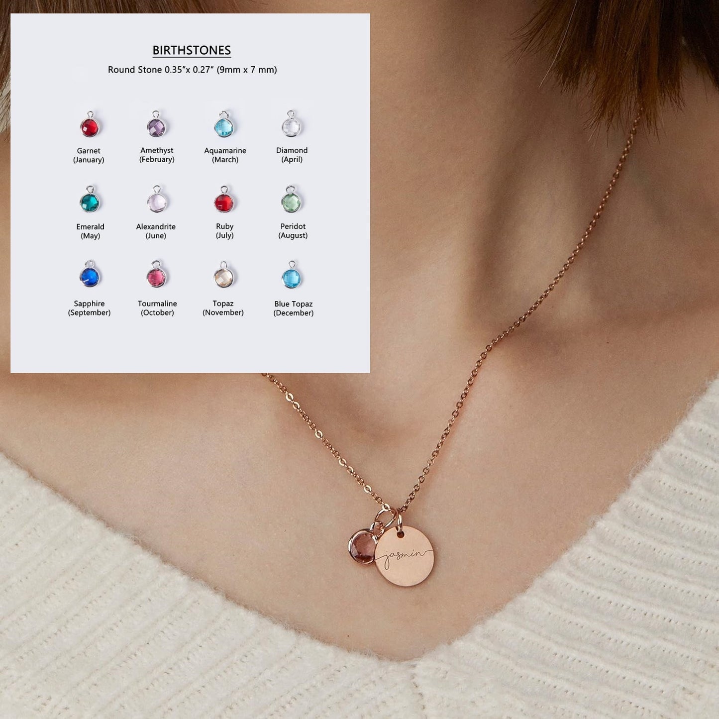 Collana con incisione personalizzata del nome, ciondoli con pietra portafortuna, gioielli impilabili, regalo di compleanno per donne, mamma, moglie, figlia, amica