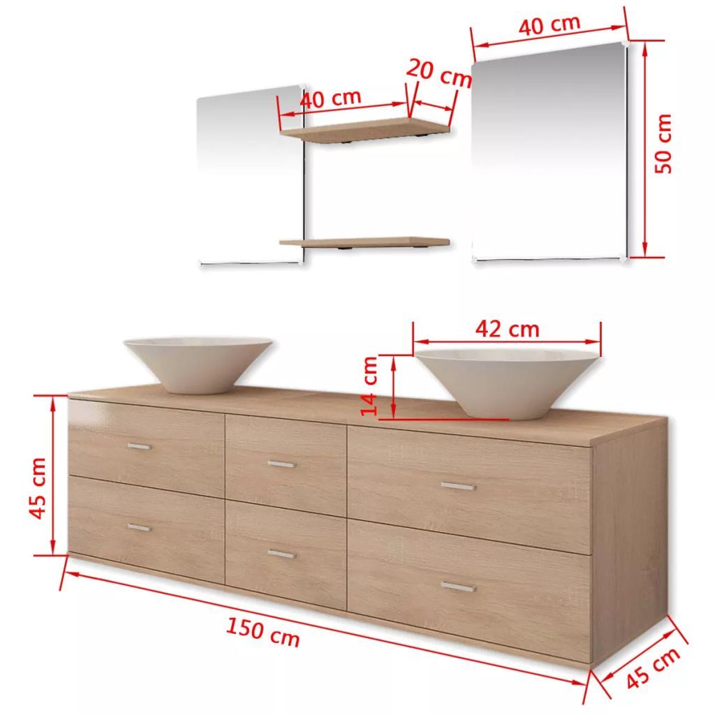 vidaXL Seven Piece Bathroom Furniture and Basin Set Beige