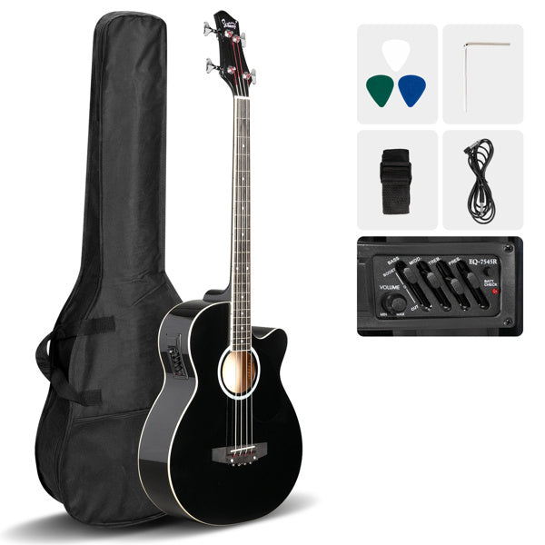 4 Strings With EQ, Rosewood Fingerboard Folk Bass, Black